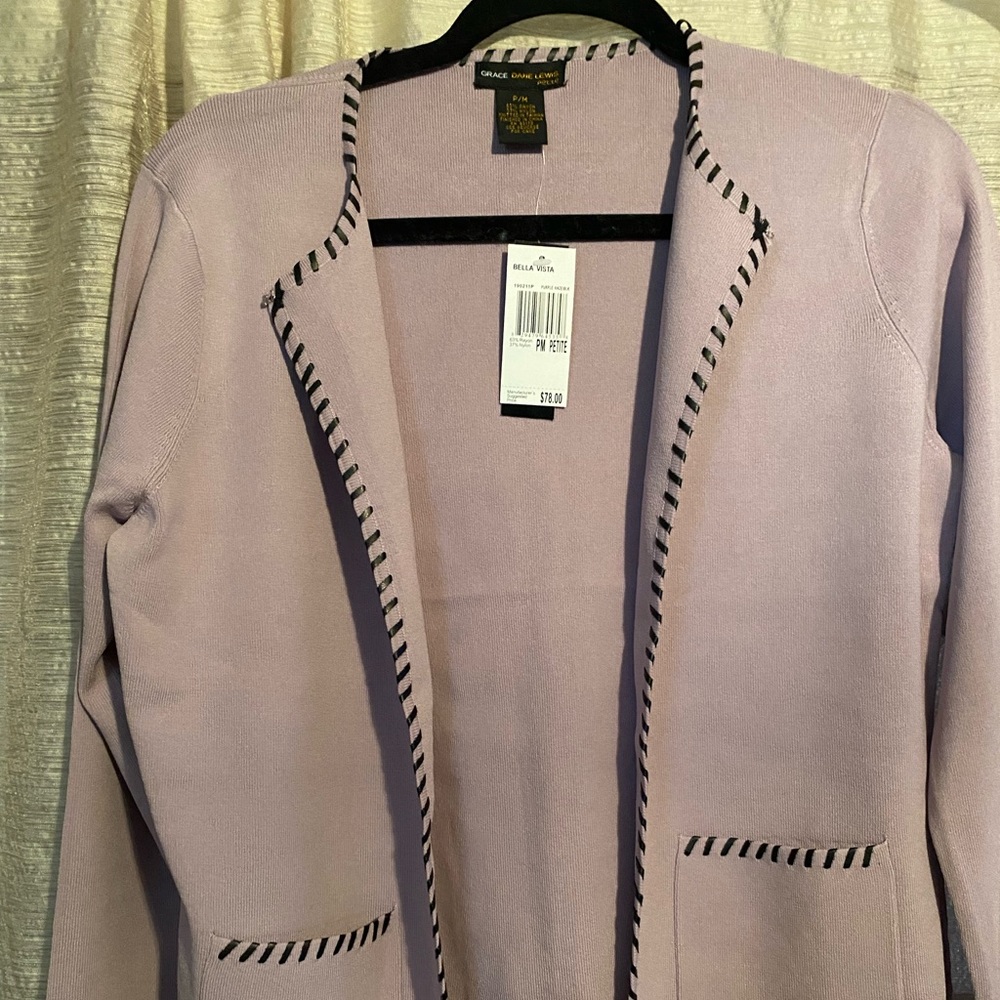Grace Dane lewis blazer style knit jacket with leather stitching